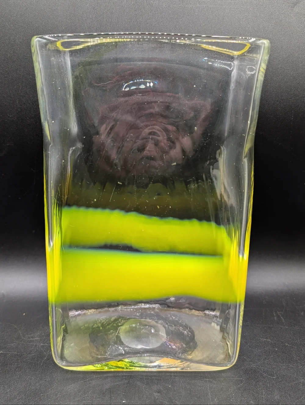 Pierre Cardin for Venini Murano Italian Ribbon Glass Vase 10", Neon Yellow Clear - Picture 2 of 13